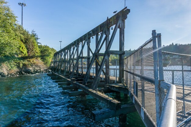 A view of a walking pier at jack block park in west seattle washington