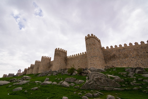 View of walls of Avila, fortified medieval city in Spain