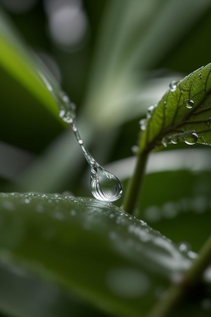 Вид капли воды на листьях