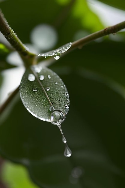 Вид капли воды на листьях