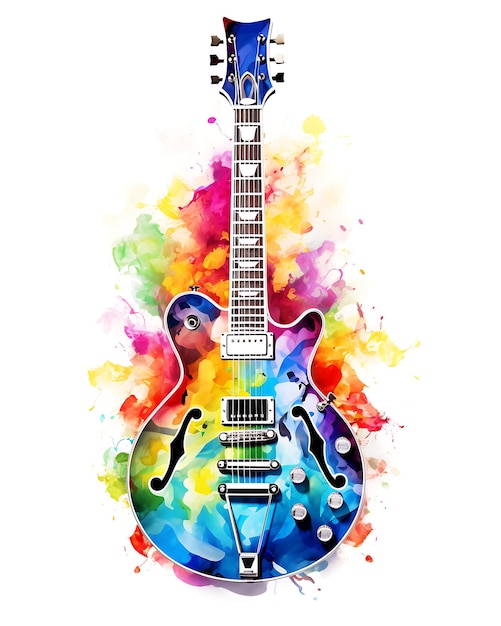 View of a watercolor guitar Design