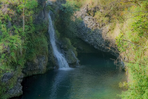 Foto vista della cascata e della grotta