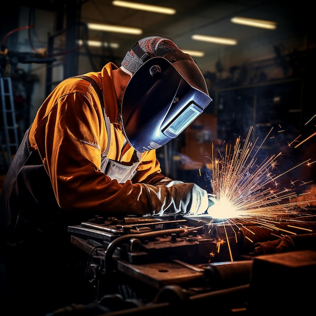 View of Welder at Work in Workshop