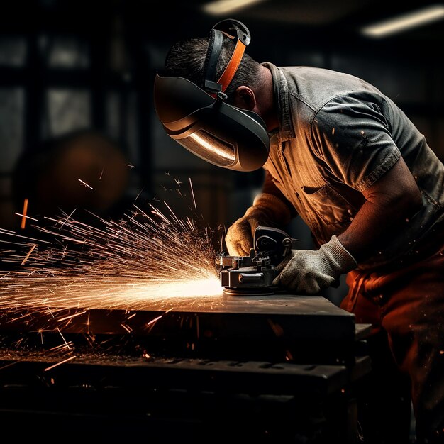 View of Welder at Work in Workshop