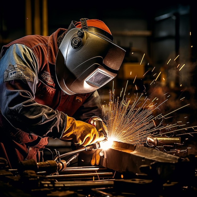 View of Welder at Work in Workshop