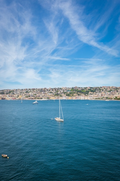 View of the west sea bay at coast of Naples, Italy.