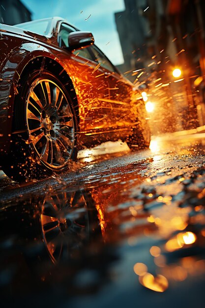 View of wheel on car running at high speed