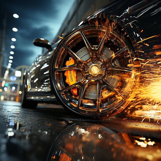 View of wheel on car running at high speed