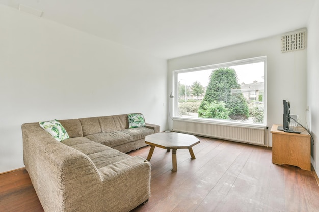 View of white living room in minimal style