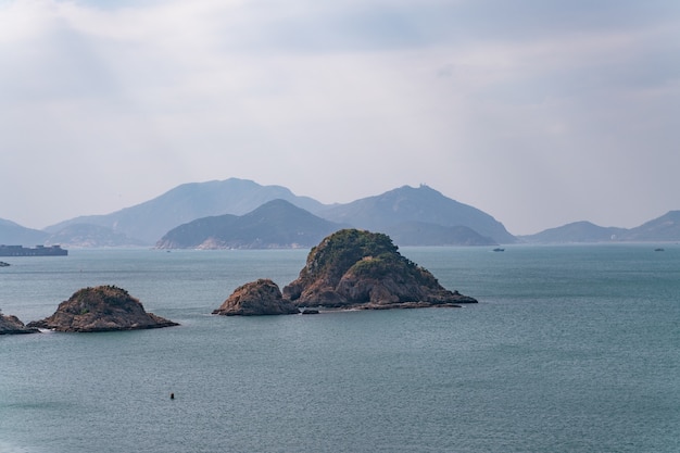 The view of white sand beach on Hong Kong Island in Hong Kong