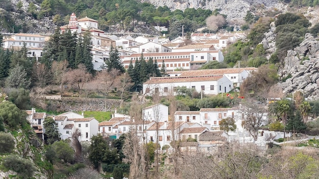 View of the white town of Grazalema Cadiz Andalusia Spain
