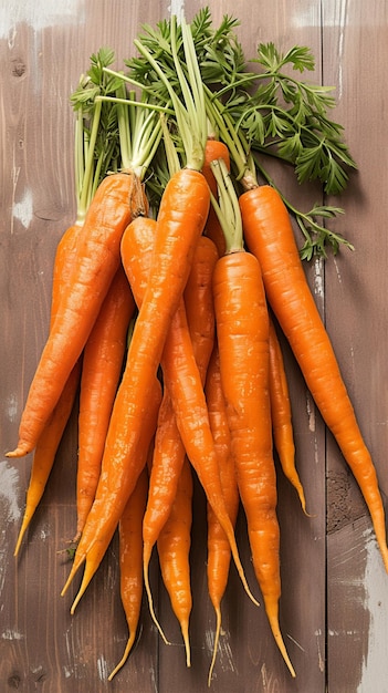 view Wholesome image vibrant carrots gathered in a bunch on wood Vertical Mobile Wallpaper