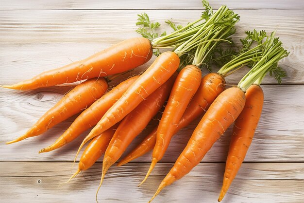 view Wholesome image vibrant carrots gathered in a bunch on wood