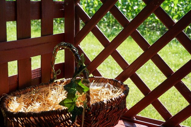 View of wicker basket on table