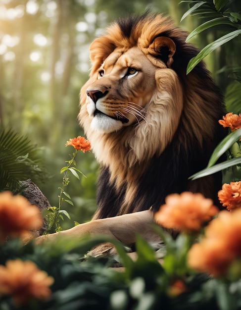 View of wild lion in nature