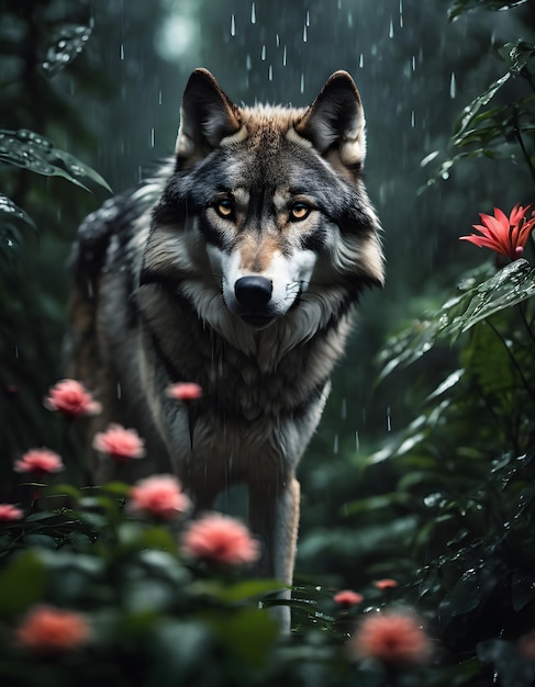 View of wild wolf in nature