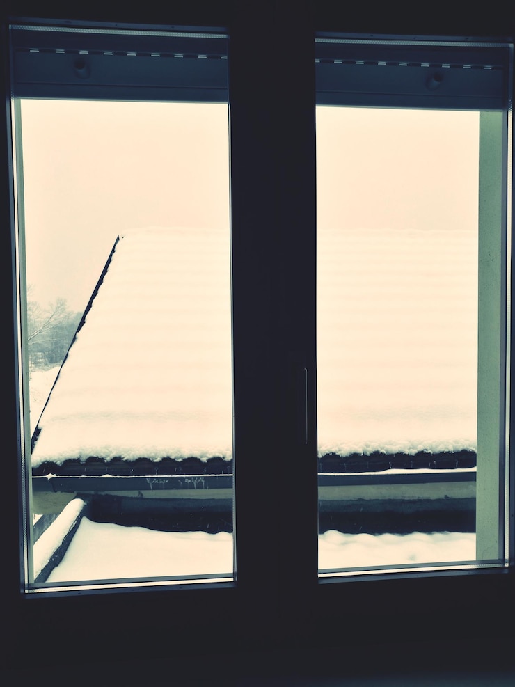 Photo view of window at sunset