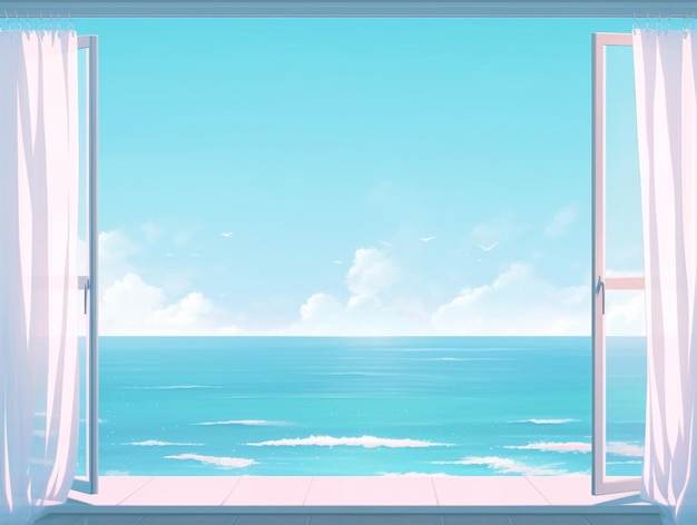 Foto a view of a window with a view of the ocean generative ai