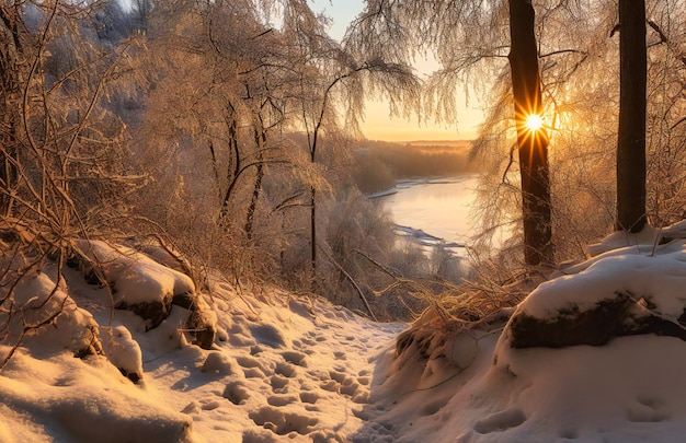 view of the winter landscape with snow covered forest