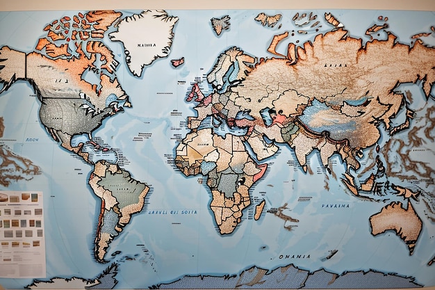 View of world travel map with pins