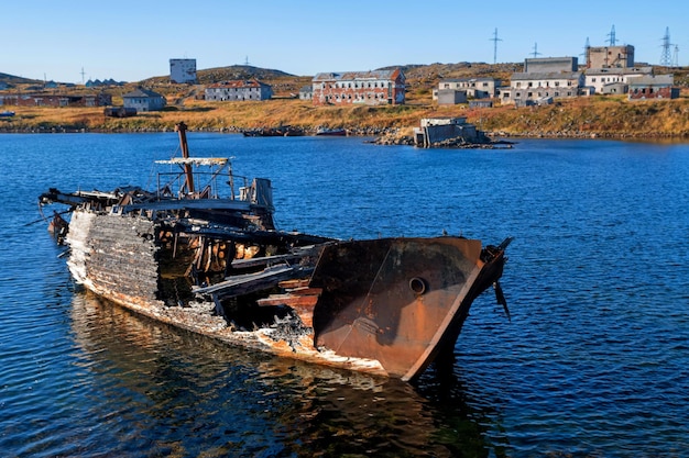 View of a wrecked ship on the surface of water