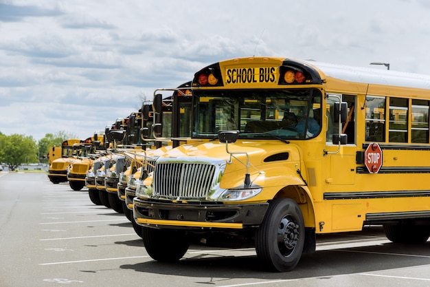 Photo view the yellow school buses parked near the high school