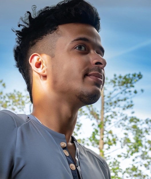 view of a young man in a lowangle pose