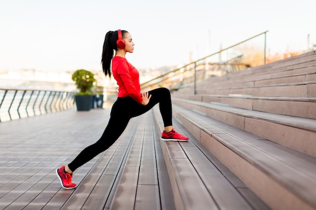 View at young woman exercising outside