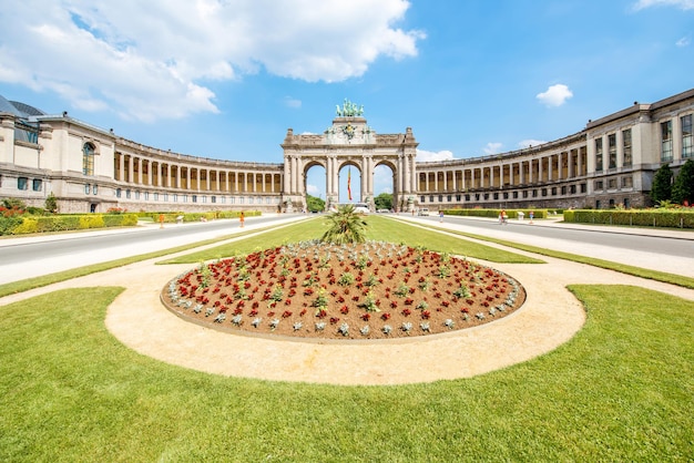 Viewon the Triumphal Arch in Cinquantenaire park in Brussels