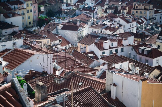 Views of buildings of orange brick in Lisbon