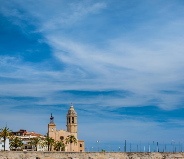 Photo views of church of st bartholomew and santa tecla sitges catalonia spain space for text