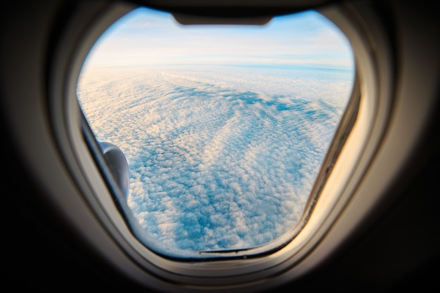 Views from the window of an airplane flying. 