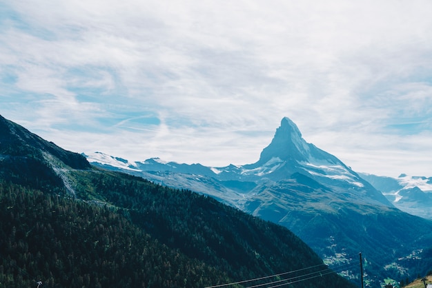 views of the Matterhorn peak in Zermatt, Switzerland.