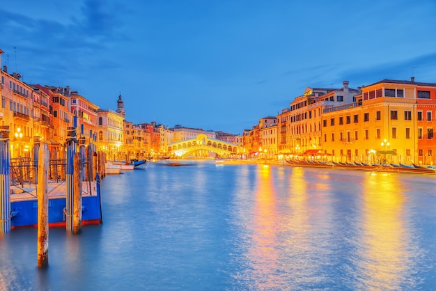 Views of the most beautiful canal of Venice  Grand Canal water streets boats gondolas mansions along Night view Italy