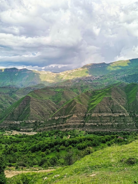 Views of the mountains of Dagestan near the village of Gamsutl Russia June 2021