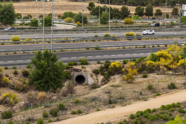 Views of a multilane highway on the outskirts