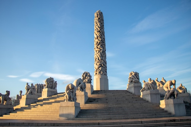 Vigeland Sculpture Park with statues of babies and mothers in Oslo, Norway