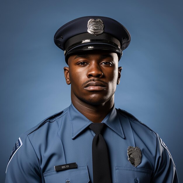 Vigilant Correctional Officer on Solid Blue Background