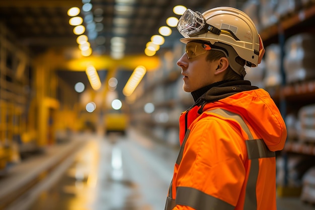 Vigilant Worker Assessing Warehouse Workflow