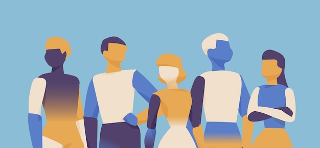 Vijf menselijke figuren staan samen als symbool van eenheid, teamwerk en samenwerking.