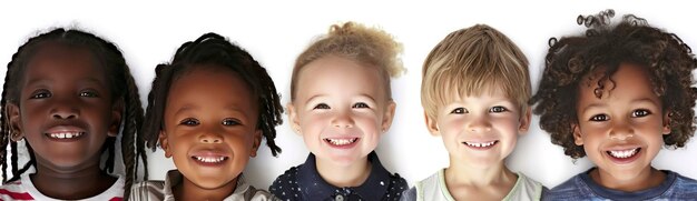 Foto vijf verschillende kinderen glimlachen op een witte achtergrond