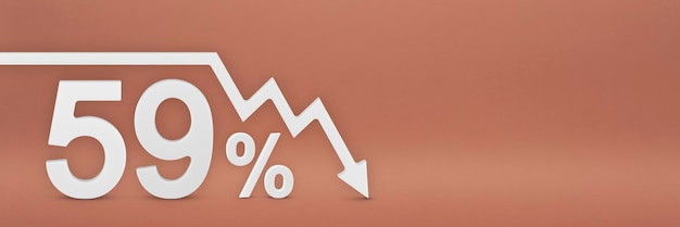 Vijfenvijftig procent de pijl op de grafiek wijst naar beneden Beurscrash bear marktinflatie Economische ineenstorting ineenstorting van voorraden3d banner59 procent korting teken op een rode achtergrond