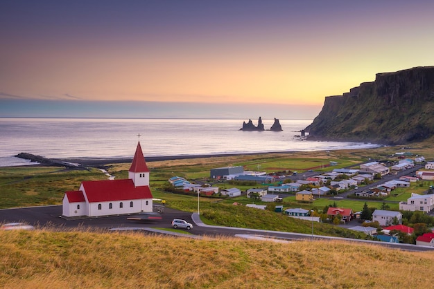 Vik church's lookout during the sunset in Iceland