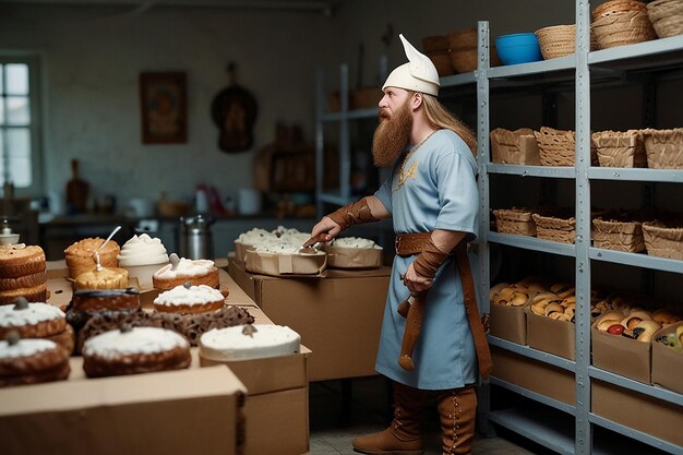 Photo viking cake raid cartoon culinary conquest