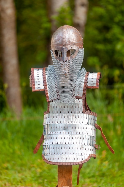 Photo viking helmet and its lamellar armor