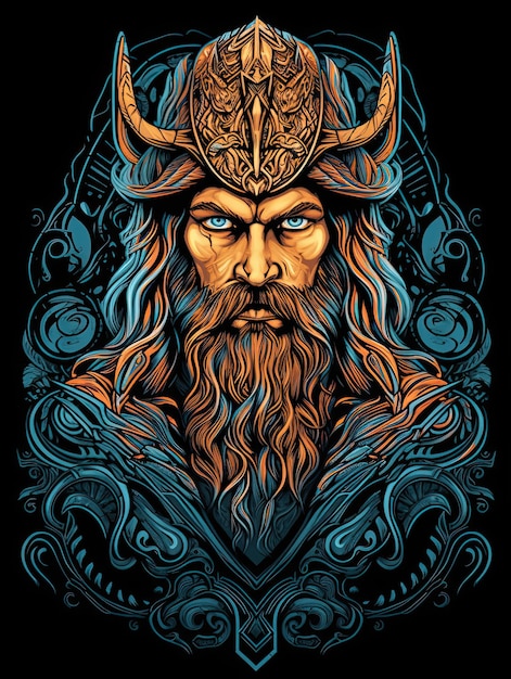 Viking krijger hoofd met lang haar Vector illustratie voor t-shirt ontwerp