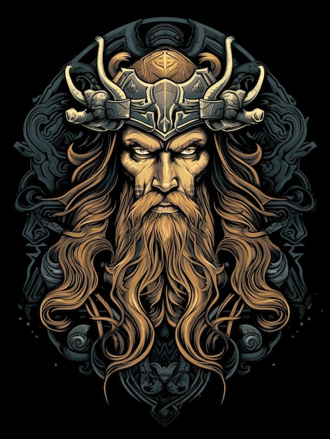 Viking krijger hoofd met lang haar Vector illustratie voor t-shirt ontwerp