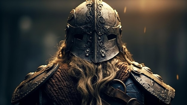 Viking-krijger van achteren met helm Generatieve AI