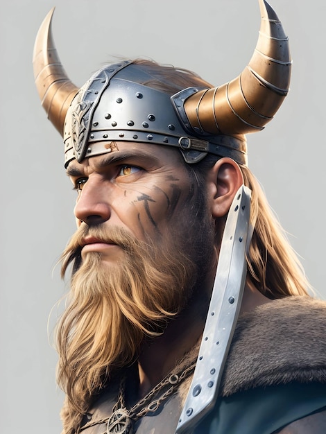 A viking man with a sword and a sword on his head