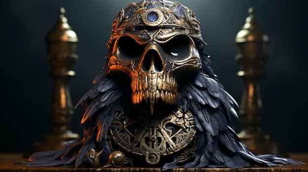 Viking-schedel met raaf op een witte achtergrond